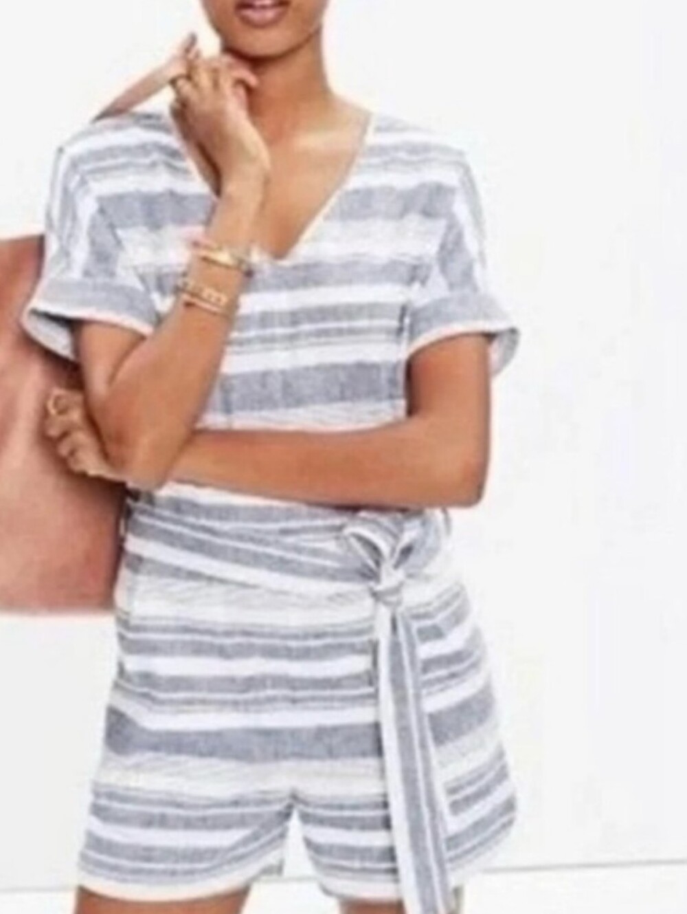 Madewell Blue & White Striped Tie-Waist Romper